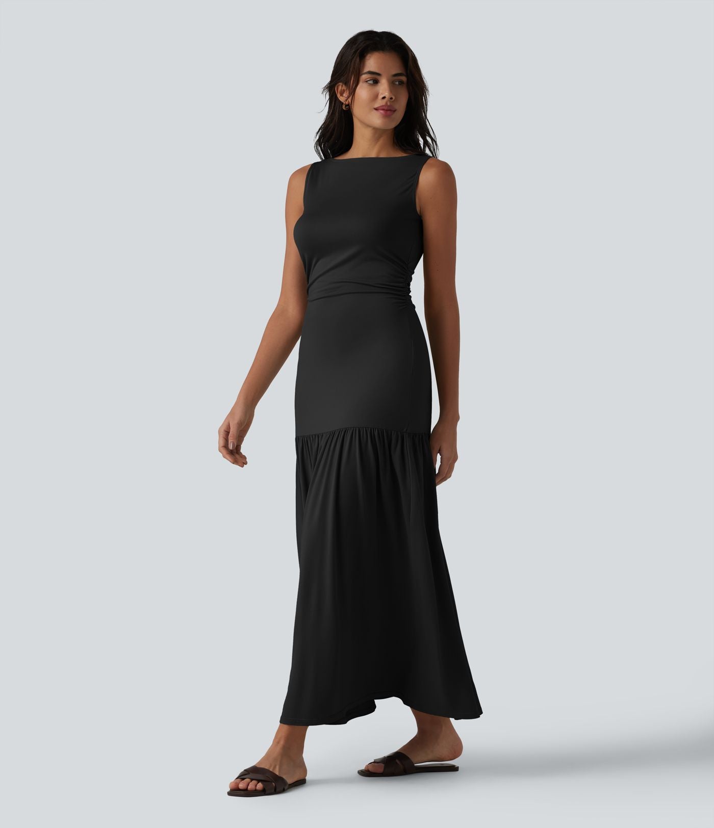 Robe longue fluide sans manches, coupe moulante, style casual