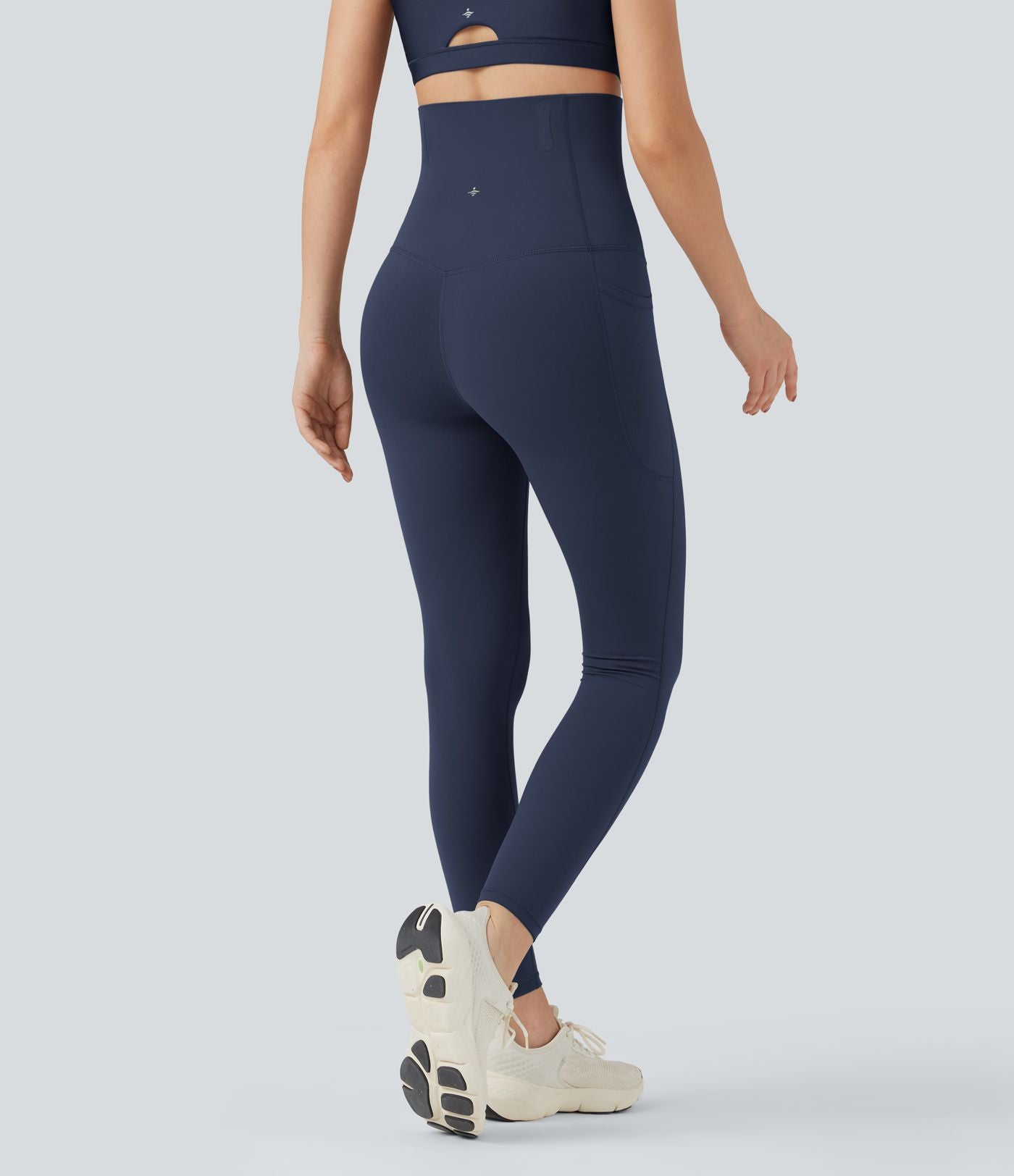Pantalon large fluide décontracté gainant taille haute avec poches