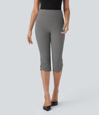 Pantalon Corsaire de Costume Taille Haute avec Poches Arrière et Boutons Pression