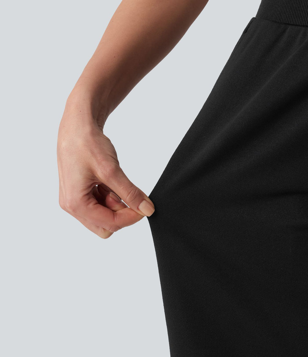 Bermuda casual ample taille mi-haute en molleton français à cordon de serrage intérieur avec poches