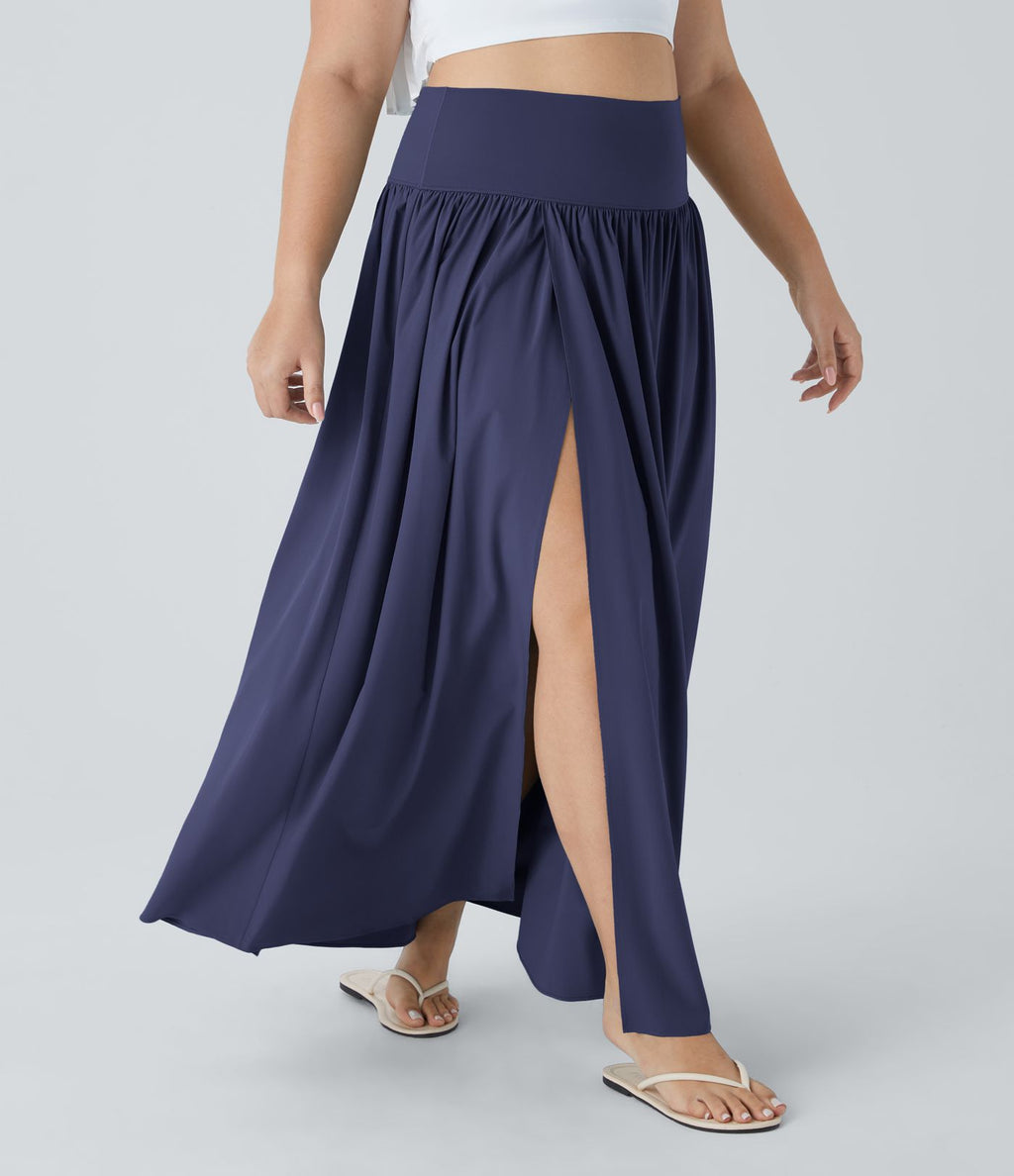 Breezeful™ Jupe Maxi Casual Grande Taille 2-en-1 à Taille Haute Plis et Fente à Séchage Rapide et Fluide