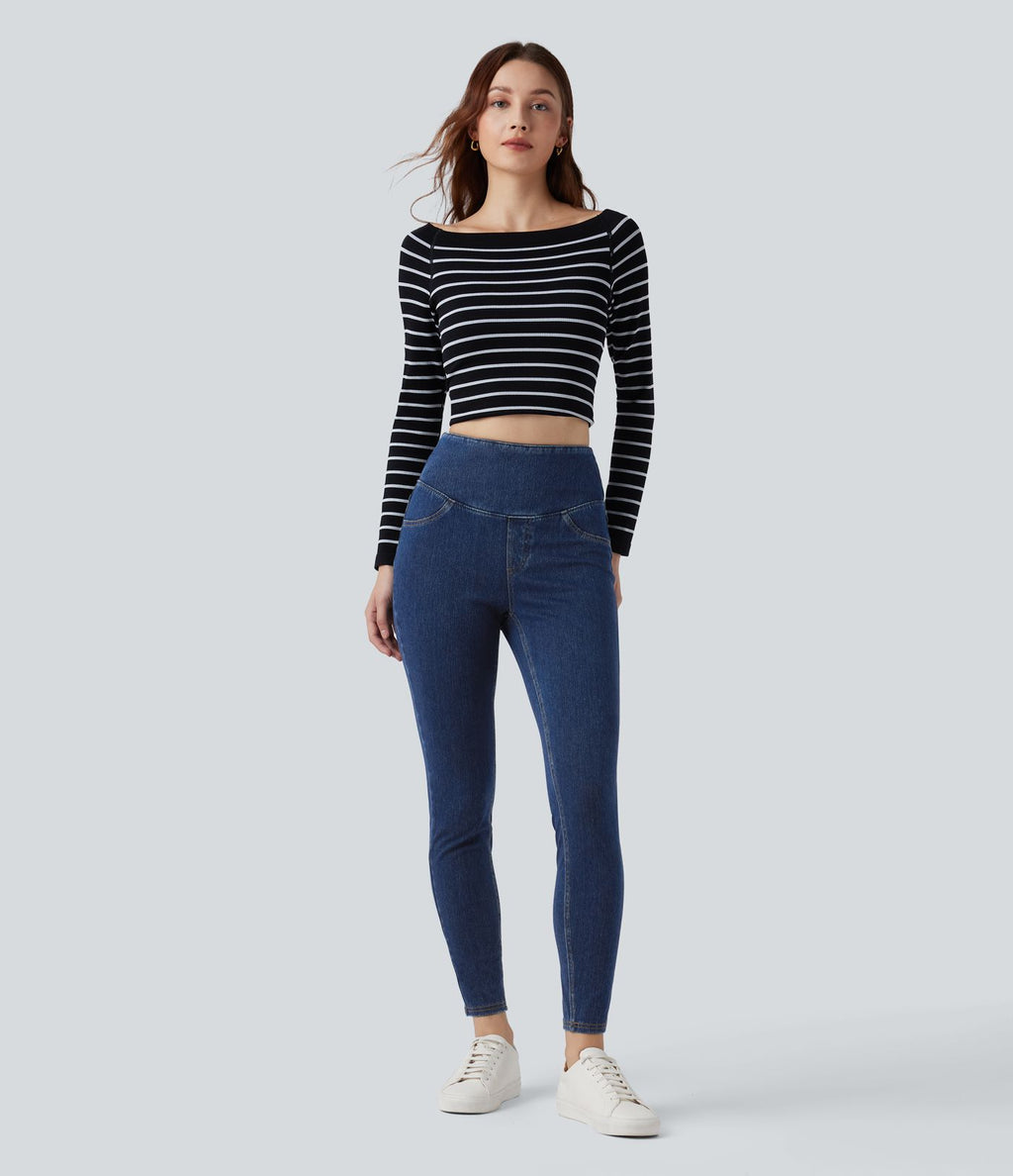 Legging décontracté gainant taille haute effet denim avec poches Halara Flex™