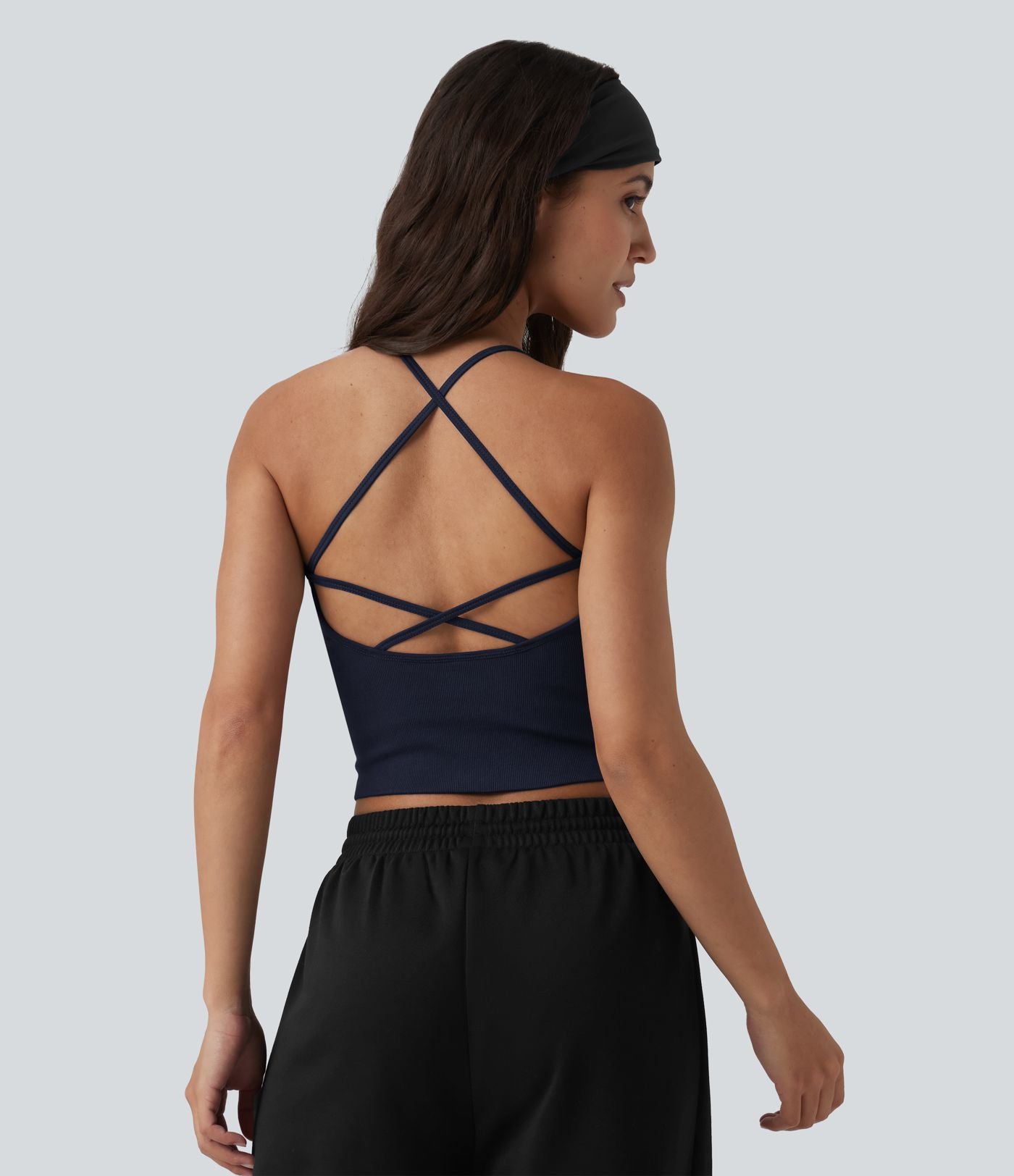 OneForm Seamless Flow Débardeur de yoga crop dos nu croisé décolleté en V profond avec soutien-gorge intégré
