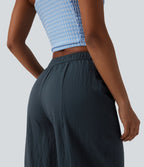 Pantalon barrel casual coupe tonneau taille mi-haute avec poches
