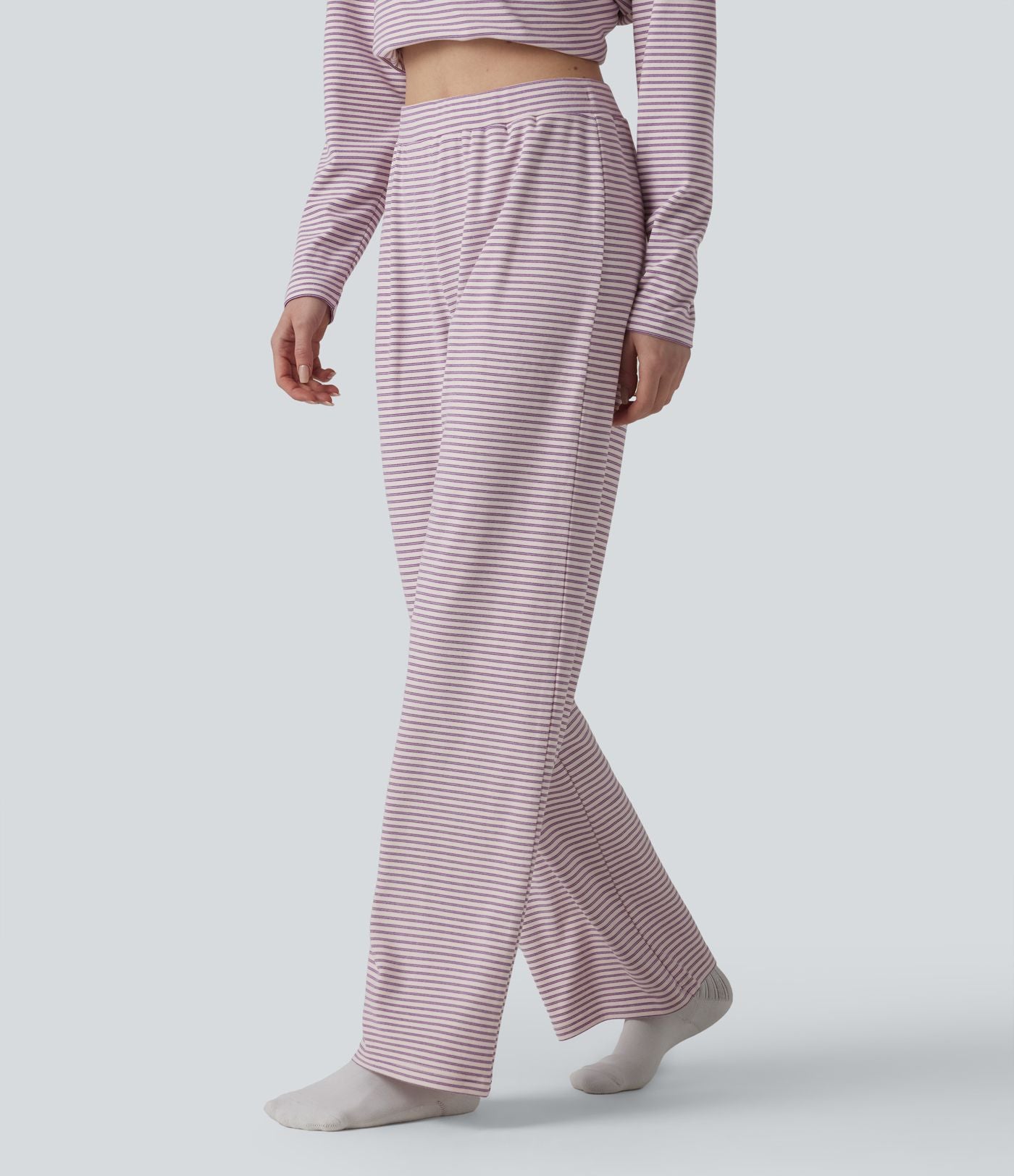 Pantalon de détente large rayé taille haute