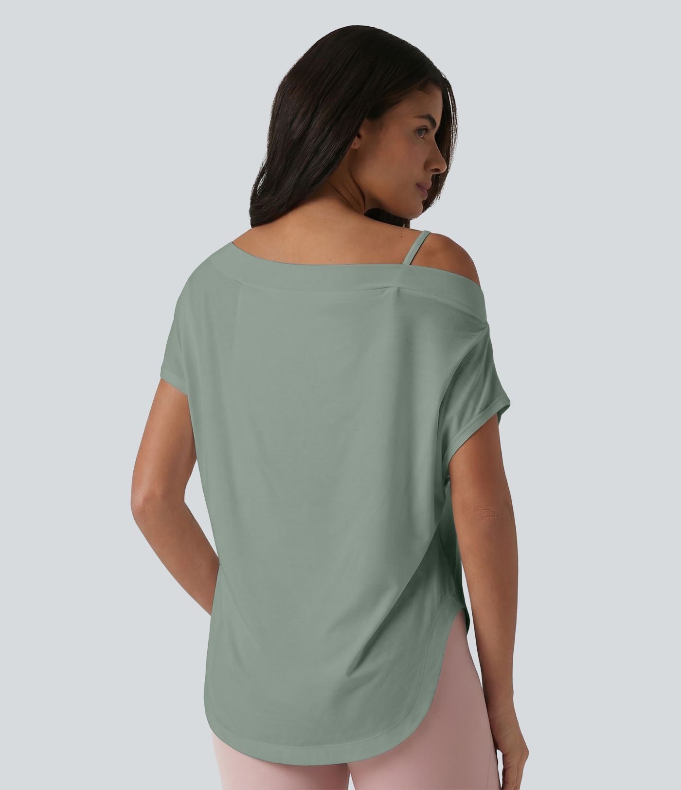 Top de yoga à une épaule, manches courtes, ourlet asymétrique et soutien-gorge intégré à séchage rapide