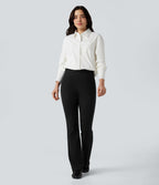 Pantalon de travail évasé croisé taille haute avec poches