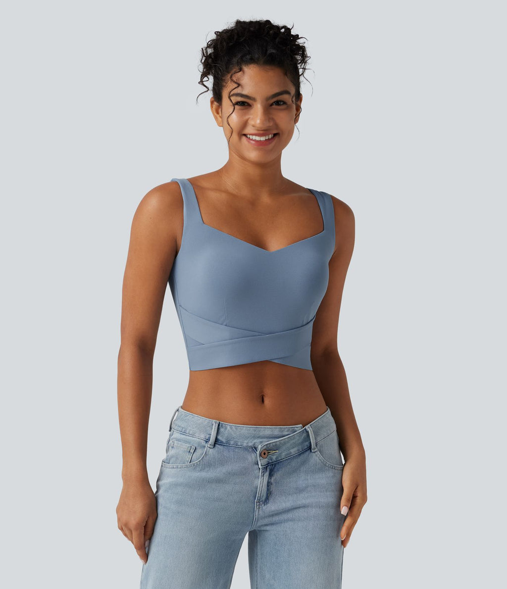 Débardeur crop-top à encolure diamant avec base croisée et coussinets amovibles