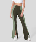 Pantalon Casual Évasés Taille Haute Contrôle du Ventre Ourlet Fendu et Color Block