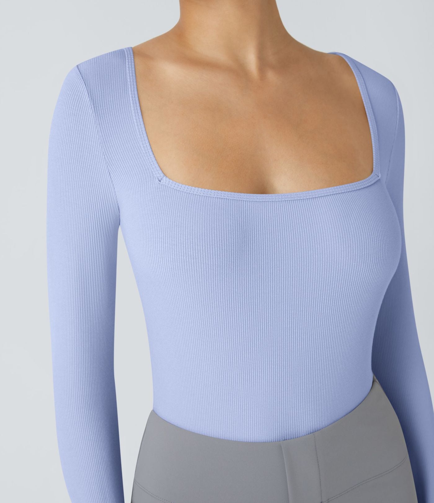 Bodysuit de Travail Tricot Côtelé Col Carré Manches Longues Boutonné Silhouette Élancée