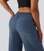 Jean large décontracté taille mi-haute en lyocell drapé avec poches