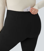 Pantalon décontracté grande taille croisé, évasé en maille gaufrée, taille haute, avec poches