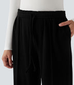 Pantalon baggy taille haute avec cordon de serrage et poches