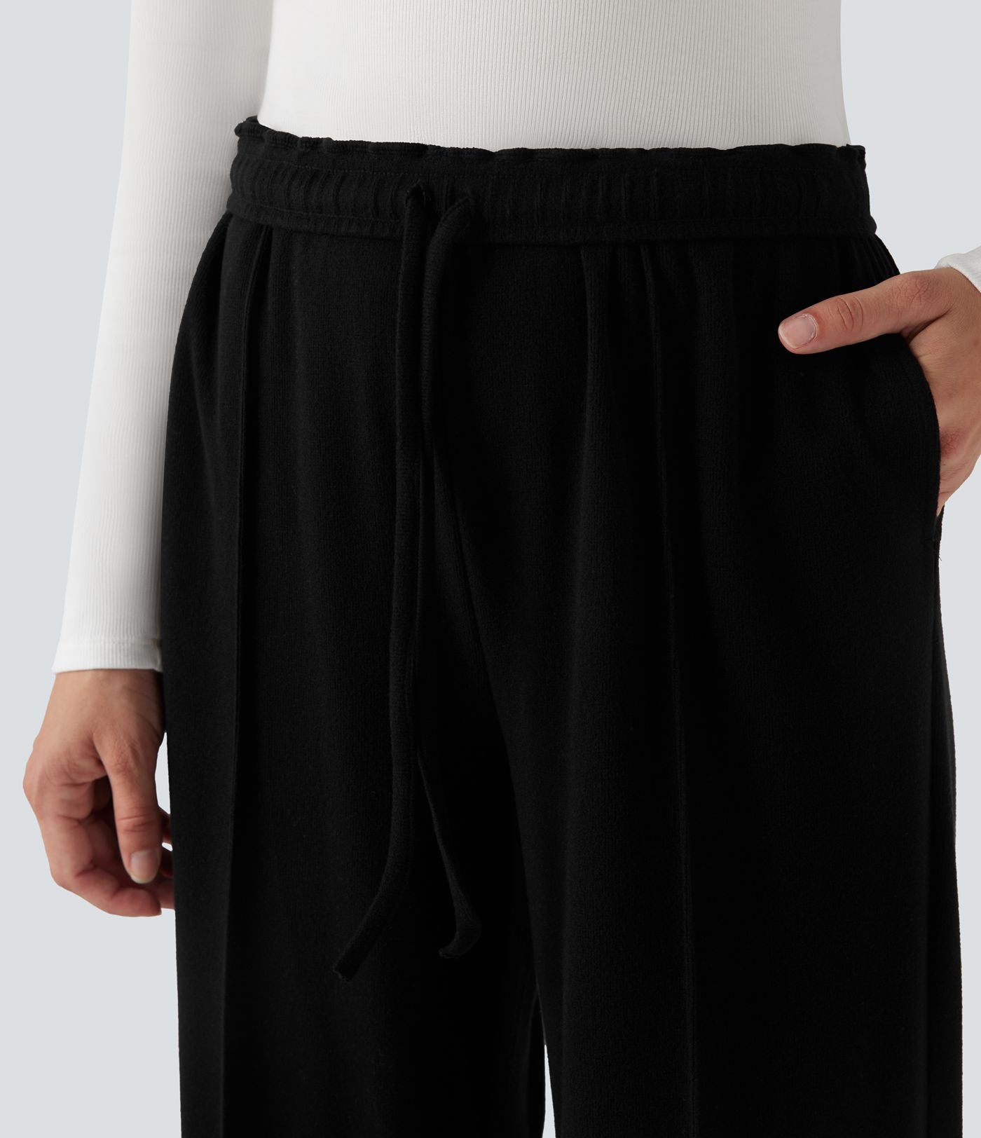 Pantalon baggy taille haute avec cordon de serrage et poches