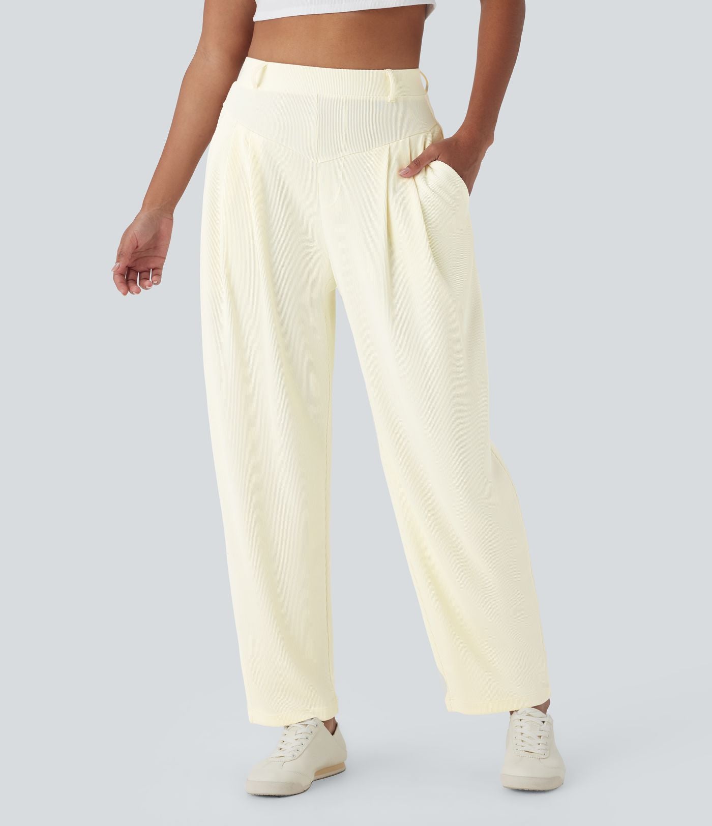 Pantalon de travail Halara Flex™ barrel côtelé, taille haute, avec poches