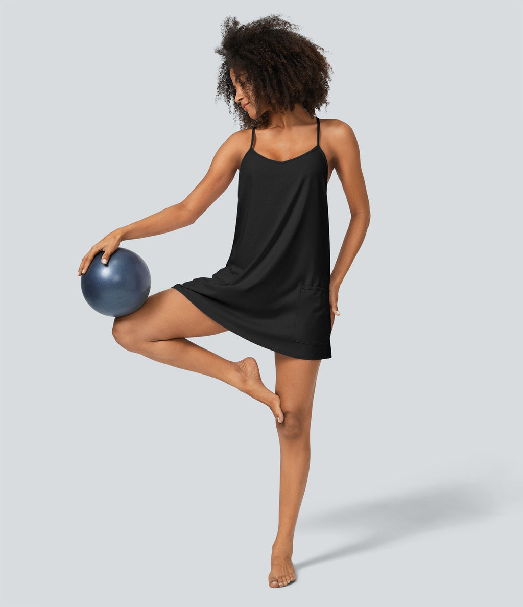 Robe Sport 2 en 1 avec Soutien-Gorge Intégré Dos Nageur Poches Latérales et Coupe Mini