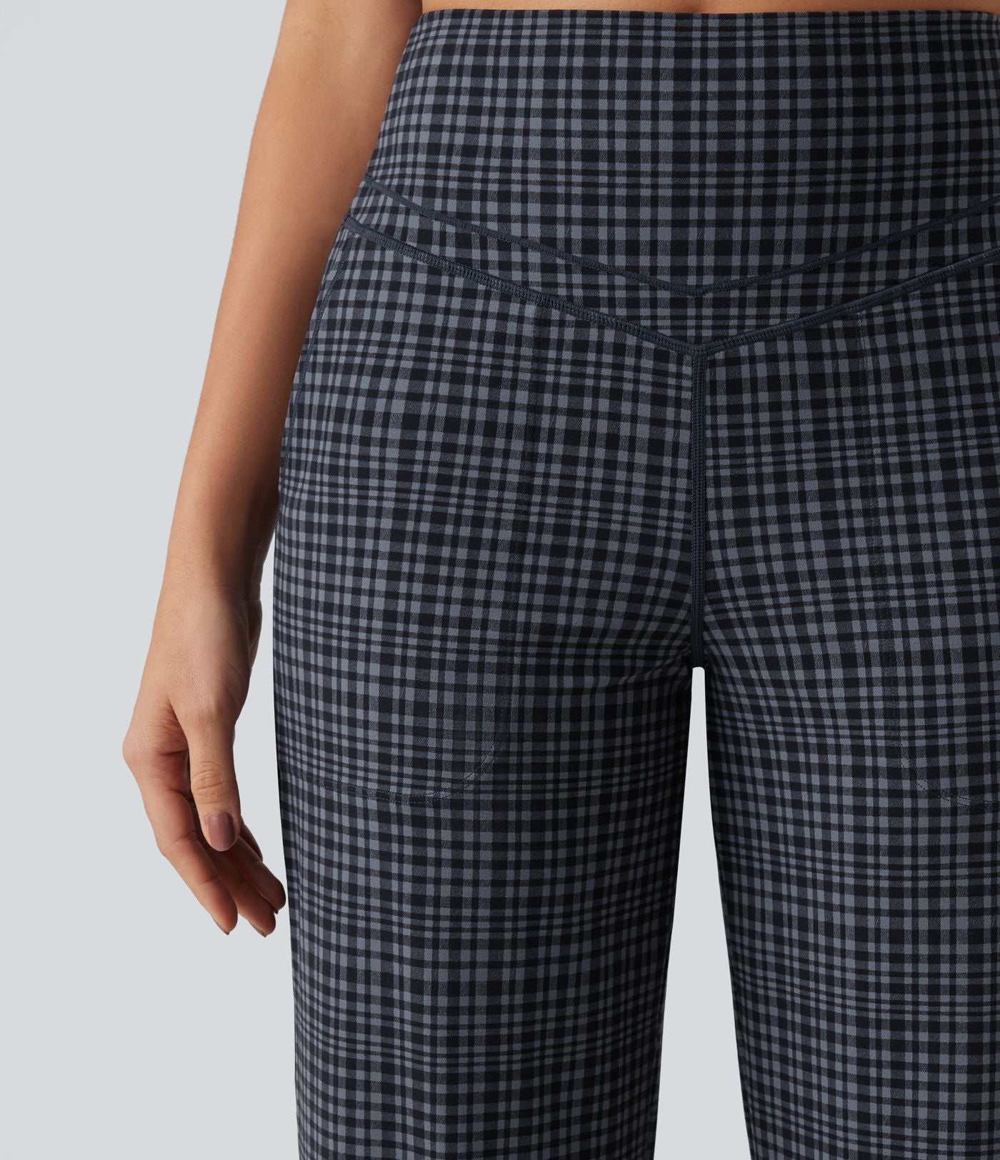 Pantalon de yoga droit Halara UltraSculpt™ taille haute gainant à motif tartan avec poches