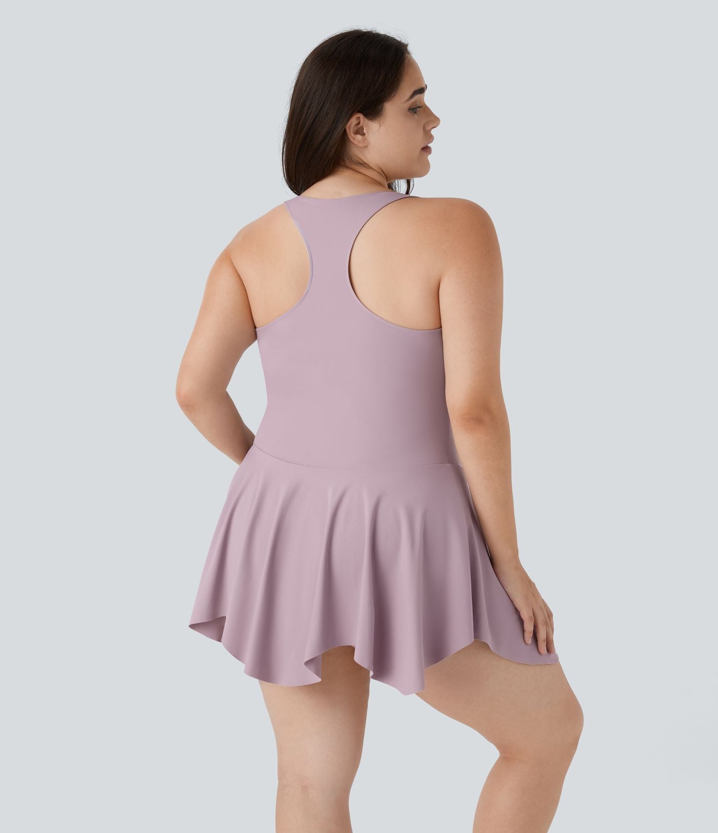 Robe Casual Grande Taille Mini 2-en-1 à Col en V Profond Dos Nu Dos Nageur Sans Manches avec Poches Latérales