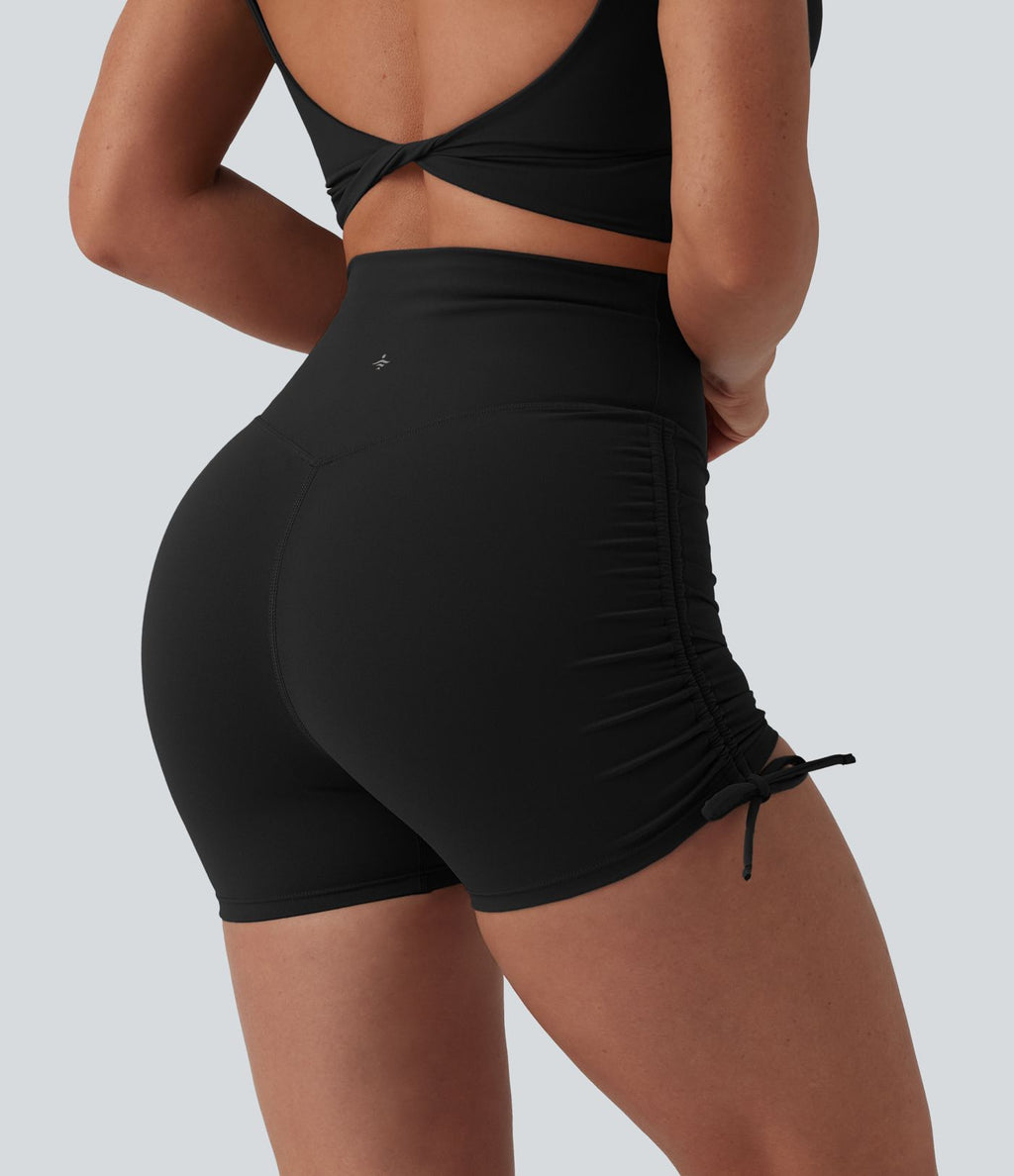 Short cycliste de yoga Halara UltraSculpt™ taille haute froncé lacé 7,5 cm avec poche