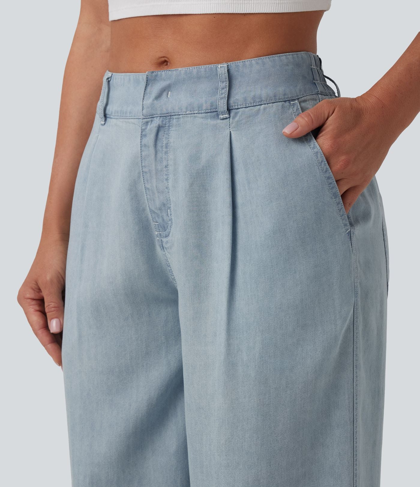 Jean large décontracté taille mi-haute en lyocell drapé avec poches