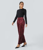Pantalon Casual en Velours Taille Haute avec Bouton Multipoches Droites