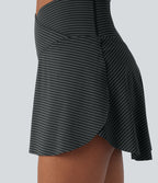 Jupe-short de tennis mini taille haute croisée à rayures avec poches