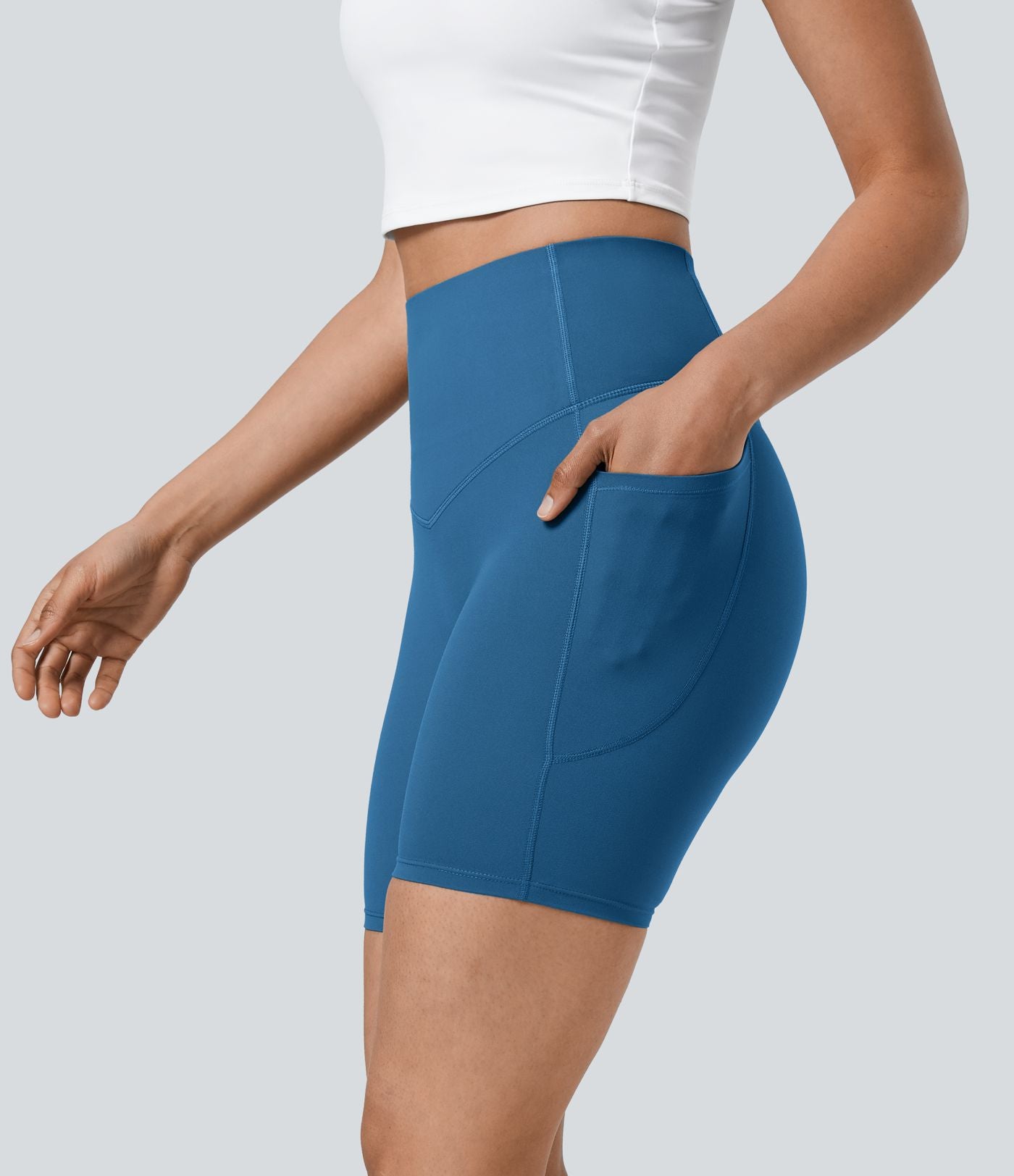 Short cycliste 17,5 cm d'entraînement gainant taille haute avec poches Halara UltraSculpt™