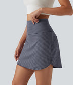 Mini-jupe de golf 2 en 1 à rayures, taille ultra haute, effet ventre plat, ourlet arrondi et poches