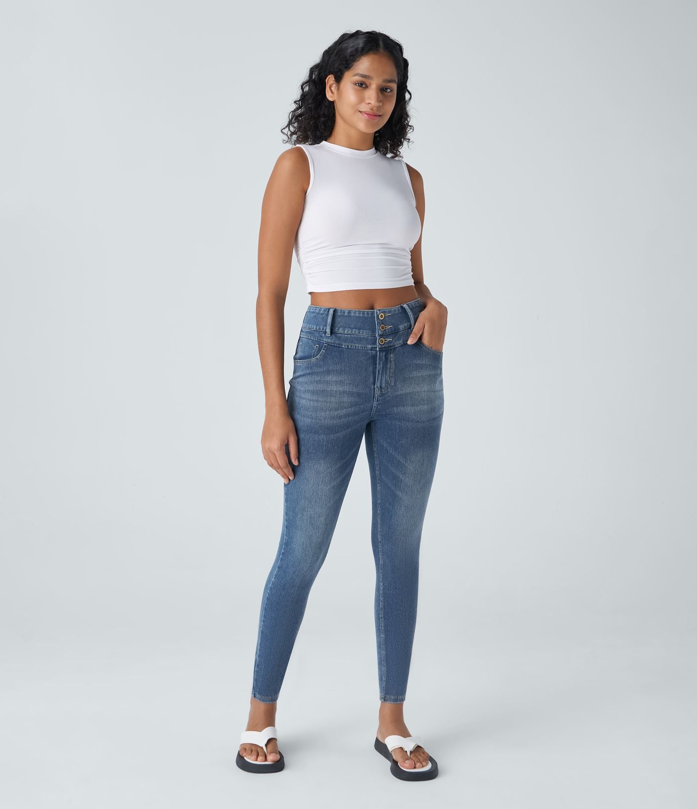Halara Flex™ Jean skinny Casual Taille Haute Fermeture Éclair Boutonnés Plusieurs Poches Tricot Extensible