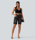 Short en jean Halara Flex™ casual gainant taille haute croisée avec poches