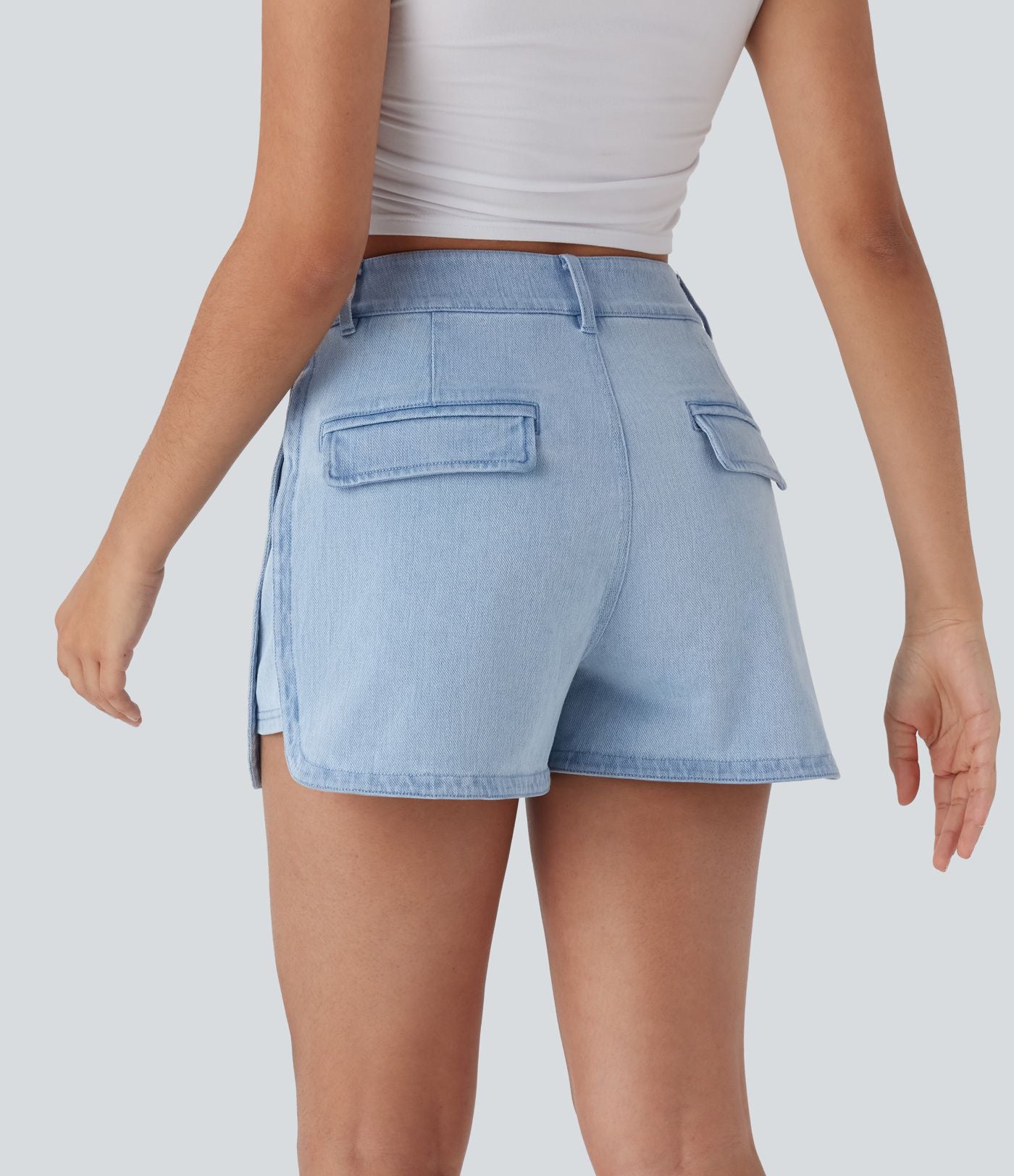 Short décontracté en denim extensible Halara Flex™ taille haute avec bouton, fermeture éclair et ourlet courbé 7,5 cm