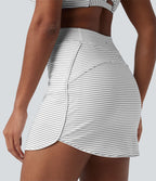 Jupe de golf mini moulante 2-en-1 taille haute à rayures avec poches