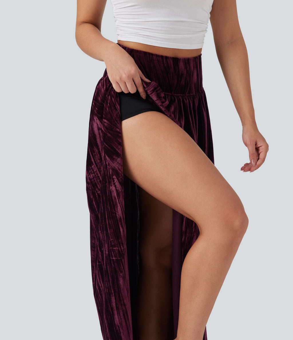 Jupe longue décontractée 2-en-1 en velours taille haute