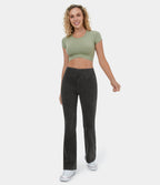 Jean décontracté bootcut HalaraMagic™ taille haute en maille extensible délavée avec poche arrière