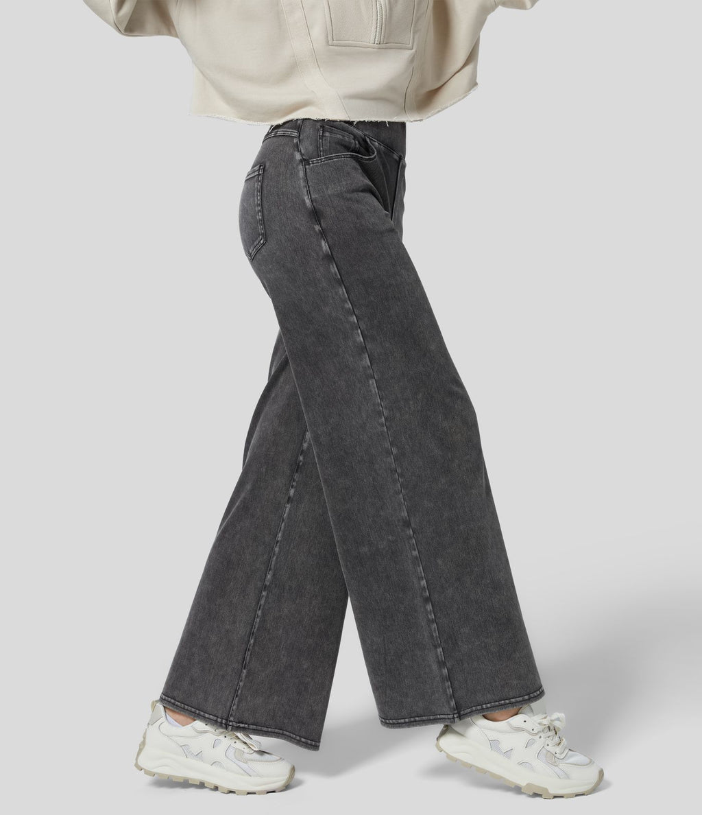 Halara Flex™ Jean Large Travail à Taille Haute Poches Multiples et Tricot Extensible
