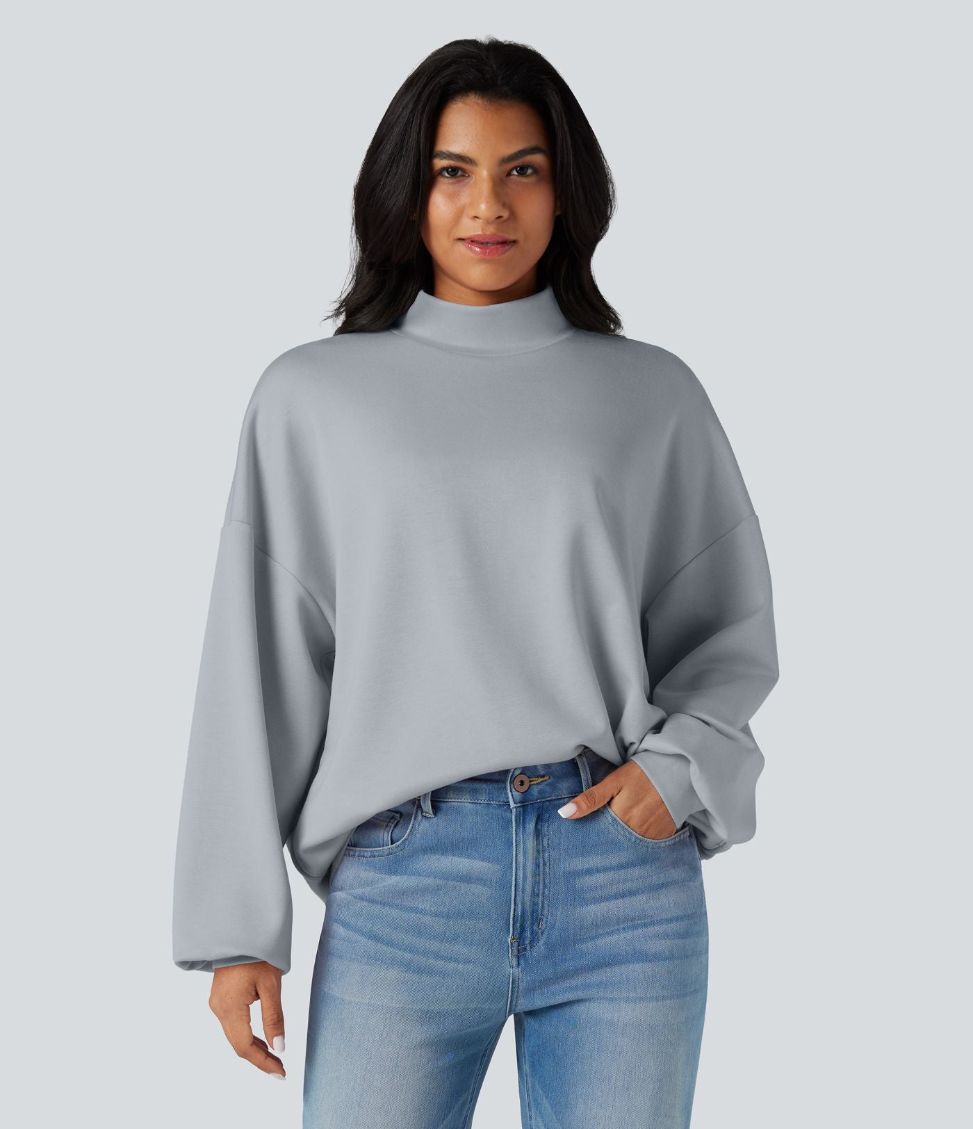 Sweatshirt casual col montant coupe décontractée avec poches
