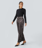 Pantalon Casual en Velours Taille Haute avec Bouton Multipoches Droites