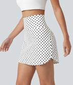 Mini-jupe de golf 2 en 1 à pois, taille ultra haute, effet ventre plat, ourlet arrondi et poches