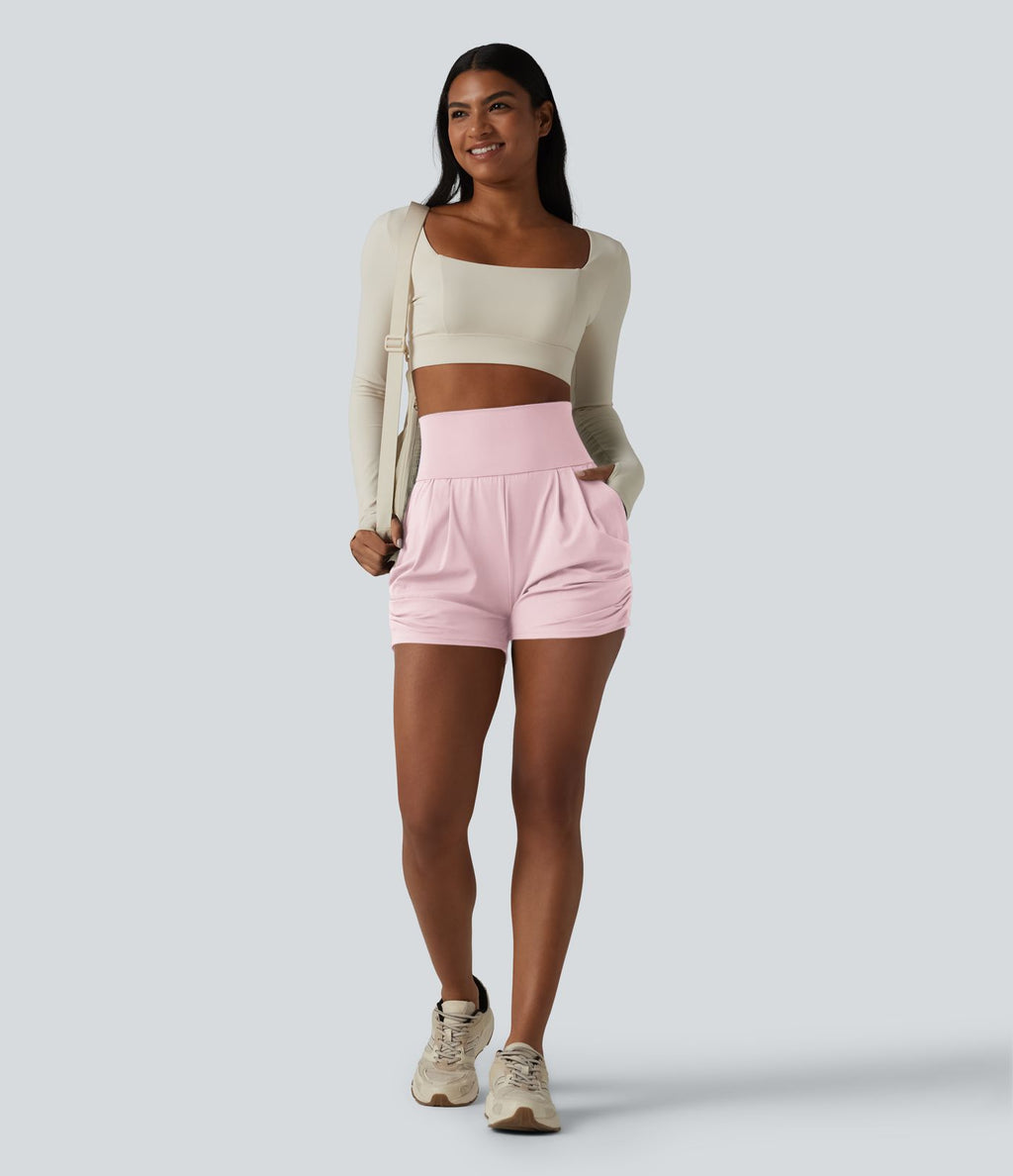 Short de yoga SoftlyZero™ Airy taille haute froncé effet frais InstantCool 7,5 cm avec poches