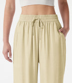 Pantalon large 2-en-1 casual en mélange de lin taille haute avec cordon et poches
