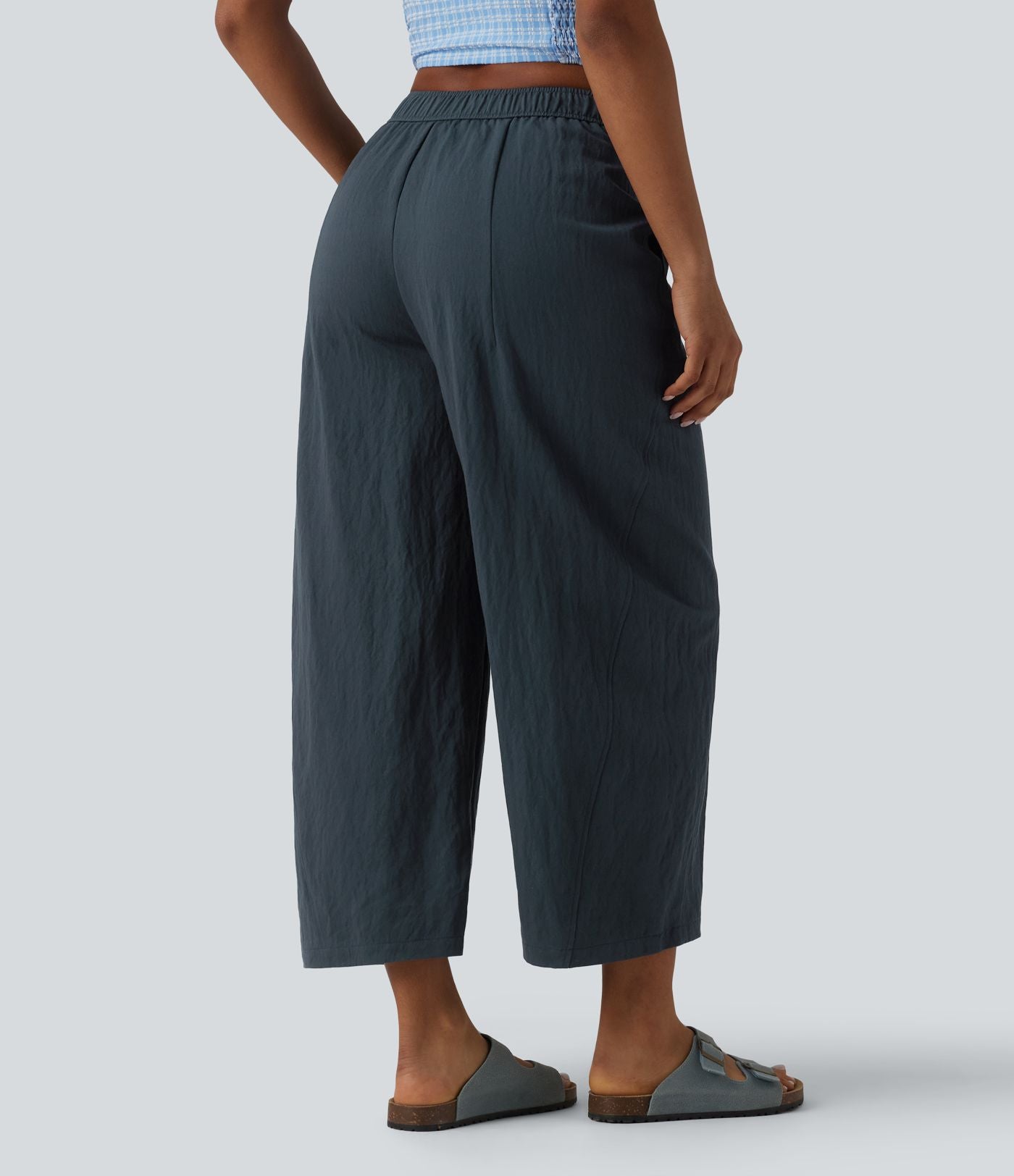 Pantalon barrel casual coupe tonneau taille mi-haute avec poches