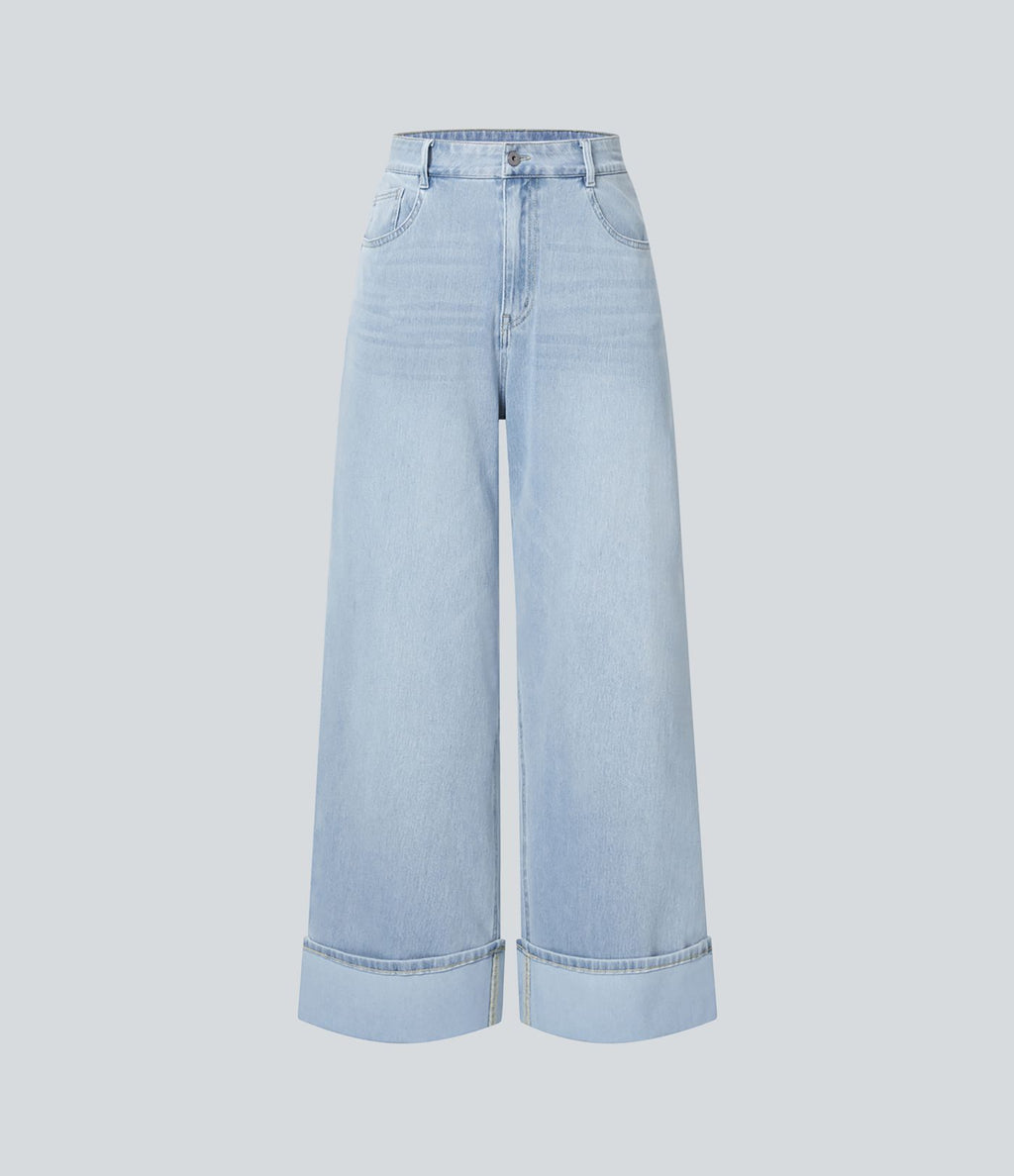 Halara Flex™ Jean Larges Taille Haute Ourlet Roulotté Multiples Poches