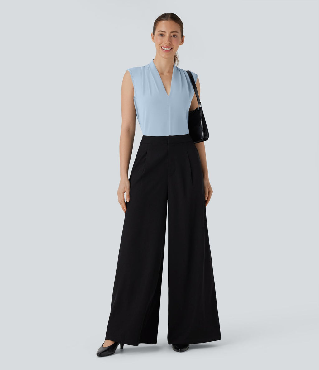 Blouse sans manches col V pour le bureau