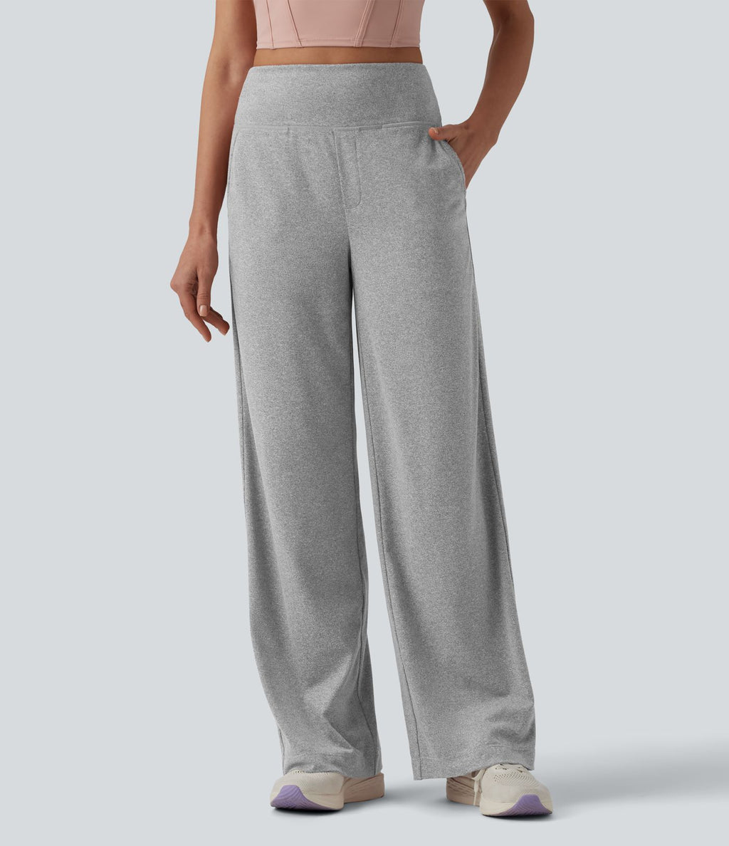 Pantalon de yoga chiné taille haute à jambes droites avec poches