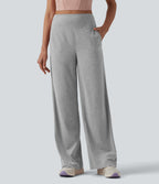 Pantalon de yoga chiné taille haute à jambes droites avec poches