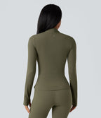 Veste yoga push-up zippée à manches longues avec passants pouces et ourlet à volants Halara UltraSculpt™