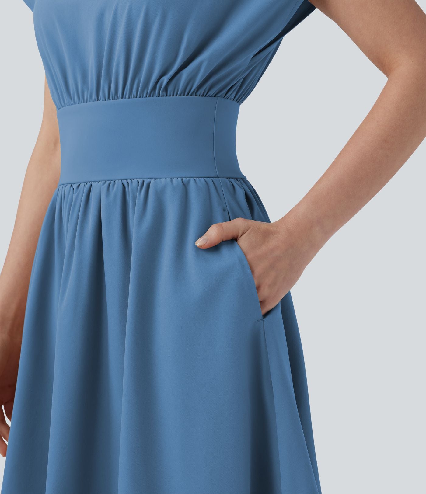 Robe de travail mini Breezeful™ manches chauve-souris courtes fluide séchage rapide avec poches latérales
