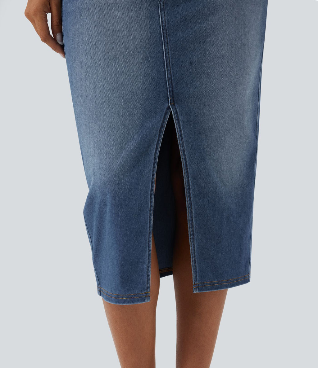 Jupe décontractée denim moulante Halara Flex™ asymétrique taille mi-haute avec fente et poches
