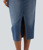 Jupe décontractée denim moulante Halara Flex™ asymétrique taille mi-haute avec fente et poches