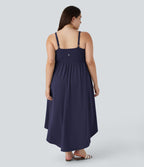 Breezeful ™ Dos Nu Asymétrique Ourlet Croisé 2 Pièces Poche Latérale Fluide Midi Séchage Rapide Casual Robe Grande Taille